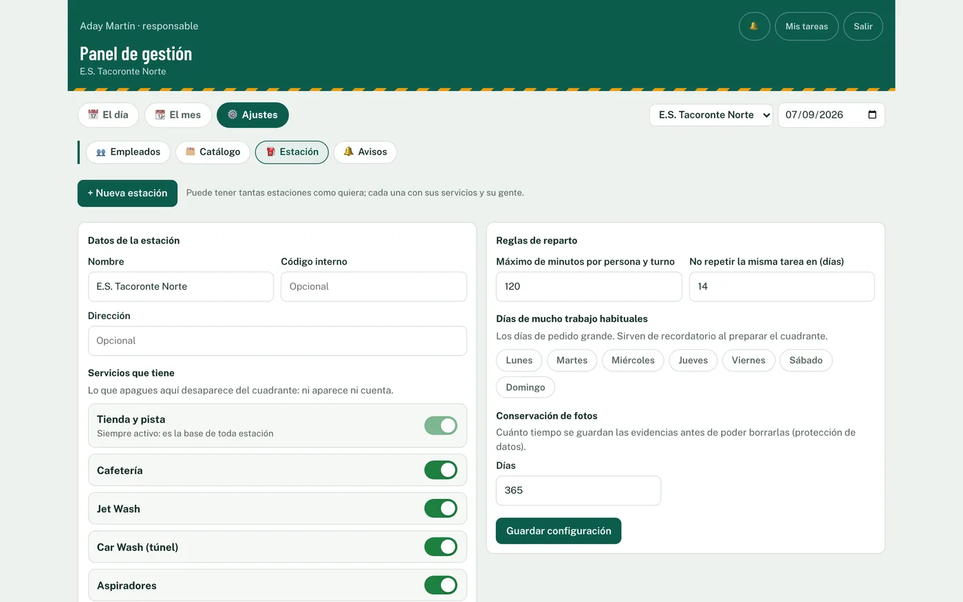 Pantalla: Puesta en marcha guiada